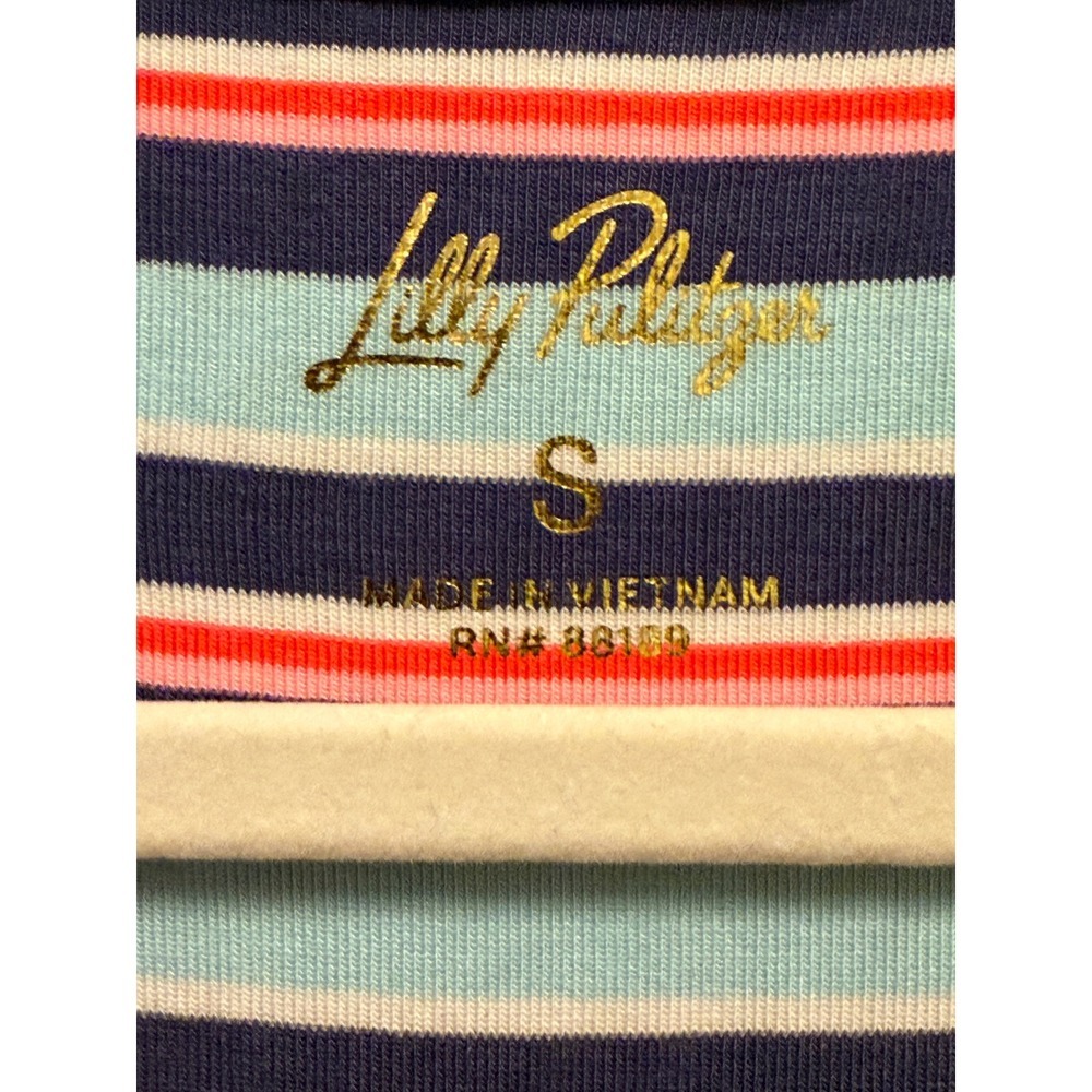 Lilly Pulitzer Dress Striped Square Neck Blue Pink Gold Button Short Sleeve S - Picture 3 of 5
